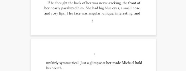 Image of the manuscript for Sirens by Chloe Ruffennach showing the page number in the footer and the chapter number in the header